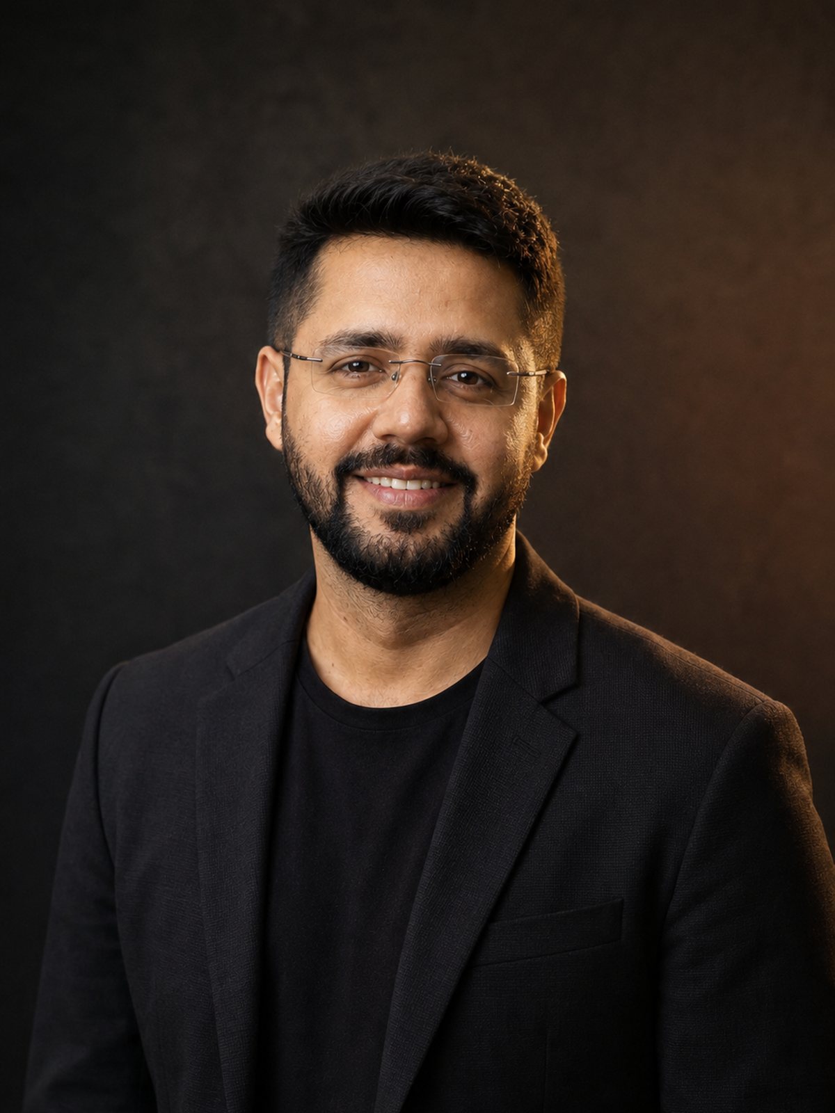 Priyank Mishra, Solutions Architect, in a dark jacket against a dark background.